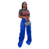 Casual Solid Color Knit Zipper Loose Trousers Multi-Pocket