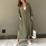 Single Breasted Closure Convenient Pockets Shirt Dress