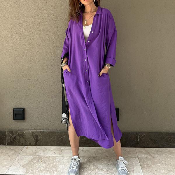Single Breasted Closure Convenient Pockets Shirt Dress