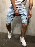 Men's Badge Design Distressed Holes Mid-Length Skinny Jeans