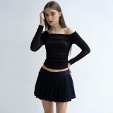 Off-Shoulder Long Sleeves Tight-Fit Ruched T-Shirt