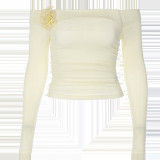 Off-Shoulder Long Sleeves Tight-Fit Ruched T-Shirt