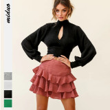 Square Neckline And Ribbed Knit Fabric Short Sassy Women's Top