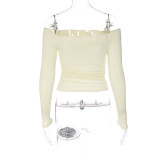 Off-Shoulder Long Sleeves Tight-Fit Ruched T-Shirt