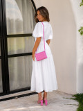 Deep V-neck Bubble Sleeve Vacation Dress