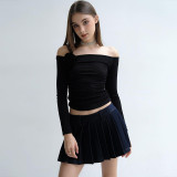 Off-Shoulder Long Sleeves Tight-Fit Ruched T-Shirt