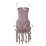Women Fringe Sultry Strapless Dress