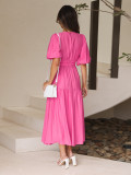 Deep V-neck Bubble Sleeve Vacation Dress