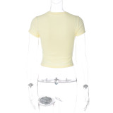 Beaded Detail Embroidered Cotton Cropped T-shirt