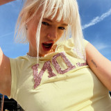 Beaded Detail Embroidered Cotton Cropped T-shirt