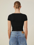 Square Neckline And Ribbed Knit Fabric Short Sassy Women's Top