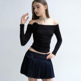 Off-Shoulder Long Sleeves Tight-Fit Ruched T-Shirt