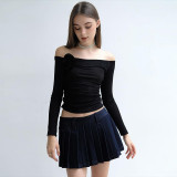 Off-Shoulder Long Sleeves Tight-Fit Ruched T-Shirt