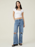Square Neckline And Ribbed Knit Fabric Short Sassy Women's Top