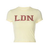 Beaded Detail Embroidered Cotton Cropped T-shirt