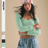Square Neckline And Ribbed Knit Fabric Short Sassy Women's Top