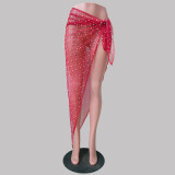 Seductive Pearl and Rhinestone Tie-Up Belt Mesh Skirt