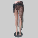 Seductive Pearl and Rhinestone Tie-Up Belt Mesh Skirt