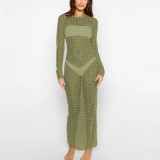 Sexy Beaded Mesh Long Sleeved Cover shirt Dress