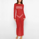 Sexy Beaded Mesh Long Sleeved Cover shirt Dress