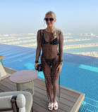 Sexy Beaded Mesh Long Sleeved Cover shirt Dress