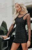 Dazzling Rhinestones and Pearls Sheer Mesh Dress