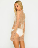 Dazzling Rhinestones and Pearls Sheer Mesh Dress