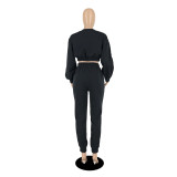 Solid Color Round Neck Sweatshirt Pant Set