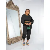 Solid Color Round Neck Sweatshirt Pant Set