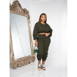 Solid Color Round Neck Sweatshirt Pant Set