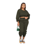 Solid Color Round Neck Sweatshirt Pant Set