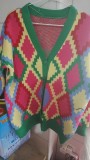 Contrast V-neck Personalized Long Sleeve Cardigan Button Knitted Coat