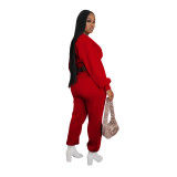 Solid Color Round Neck Sweatshirt Pant Set