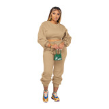 Solid Color Round Neck Sweatshirt Pant Set