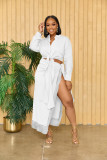 Two-Piece Set with Fringe Split Tie-Up Skirt and Tie-Up Shirt Top