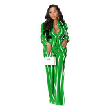 Striped Print Shirt and Loose Straight Pants Two-Piece Set