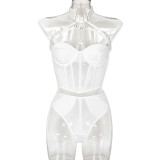 Mesh Strap Splicing Metal Neck Hanging Underwear set