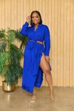 Two-Piece Set with Fringe Split Tie-Up Skirt and Tie-Up Shirt Top