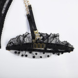 Women's  Metal Chain Lace Embroidered Eyelash 7 Pieces set Sexy Underwear