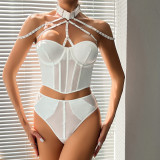 Mesh Strap Splicing Metal Neck Hanging Underwear set