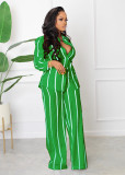 Striped Print Shirt and Loose Straight Pants Two-Piece Set