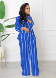 Striped Print Shirt and Loose Straight Pants Two-Piece Set