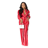 Striped Print Shirt and Loose Straight Pants Two-Piece Set