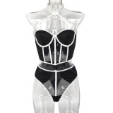 Mesh Strap Splicing Metal Neck Hanging Underwear set