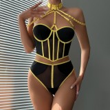 Mesh Strap Splicing Metal Neck Hanging Underwear set