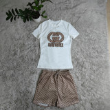 Summer Embroidery + Printing Short Sleeve Shorts Set