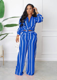 Striped Print Shirt and Loose Straight Pants Two-Piece Set