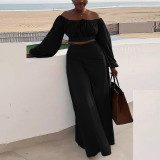 Sexy Off Shoulder Lantern Sleeves Wrapped Tops Long Skirts Two Pieces