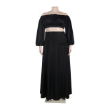 Sexy Off Shoulder Lantern Sleeves Wrapped Tops Long Skirts Two Pieces