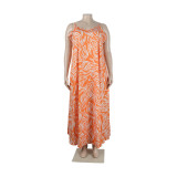 S10488 Loose Plus Size Straps Printed V-neck Maternity Long Dress